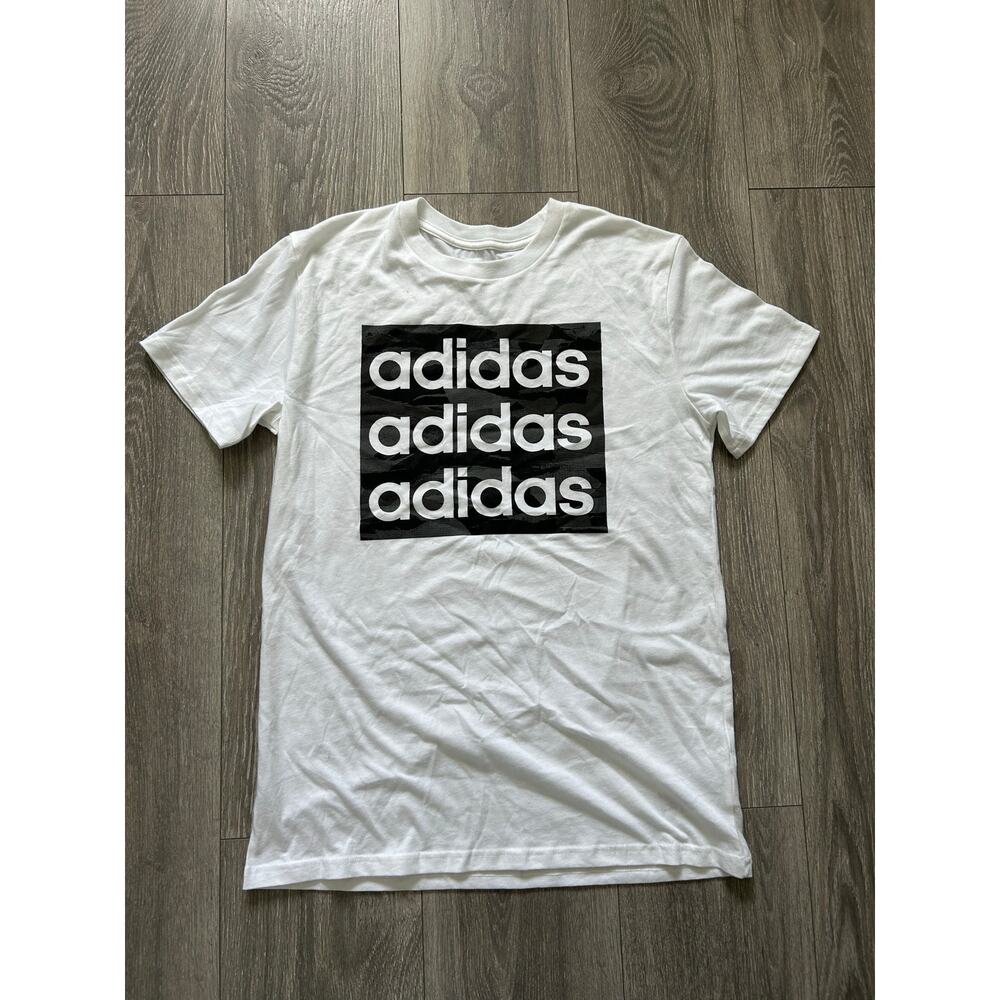 Adidas Boy’s White Logo Shirt Size Large (14/16)